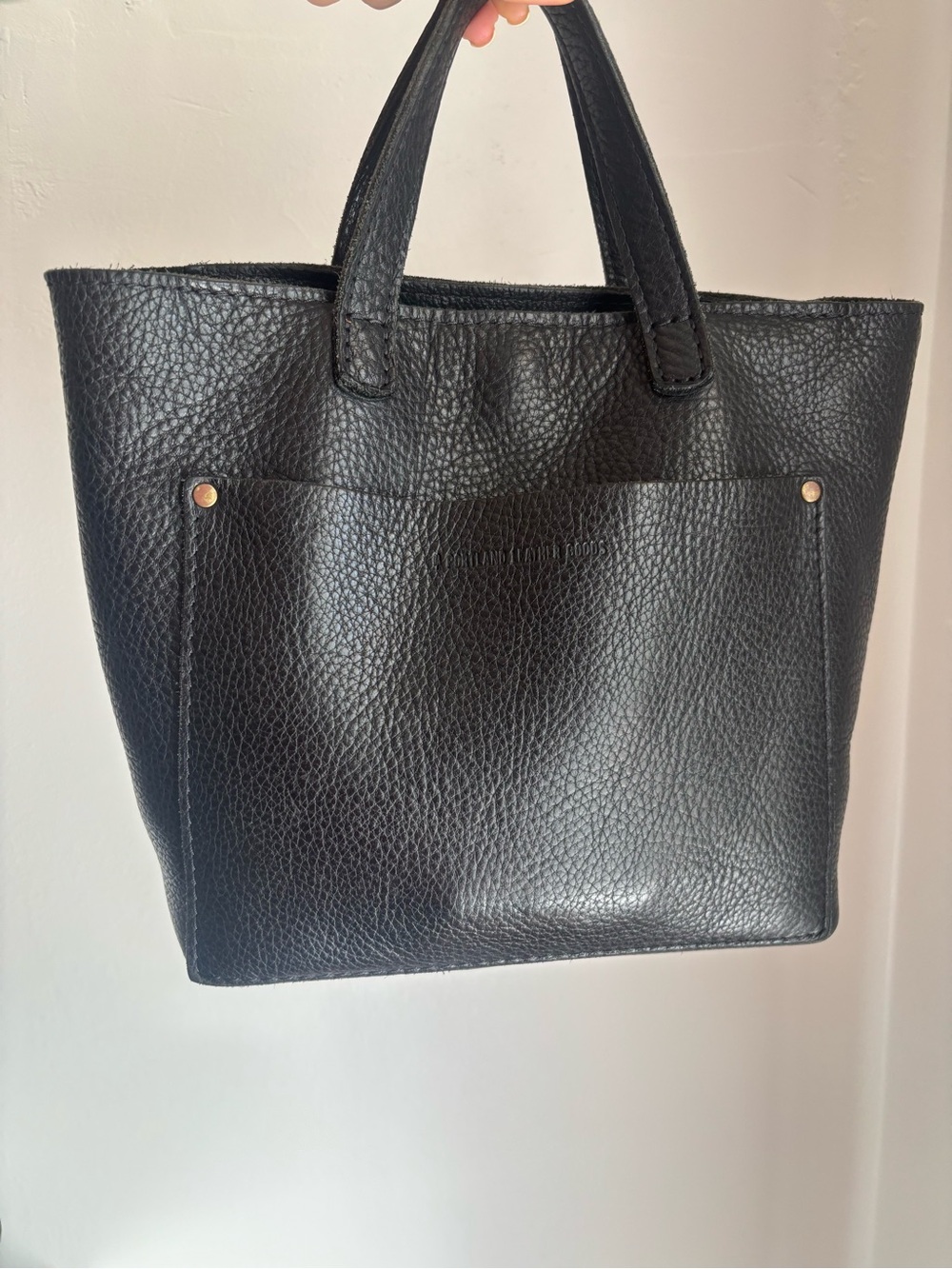 Portland Leather Goods Mini Tote in Black Pebbled Leather with Zipper